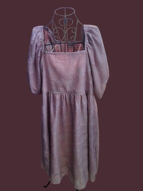 Square Neck Puff Sleeve Midi Dress in Mauve